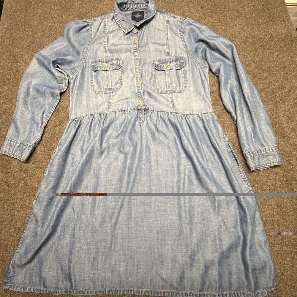 American Eagle Size Large Chambray Long Sleeve Button Dress